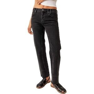 Free People Risk Taker High Rise Straight Jeans Black 26 Raw Hem